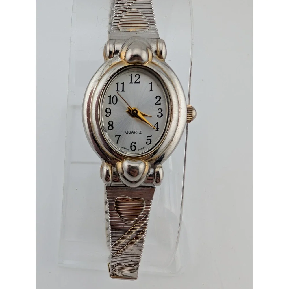 White Stag Watch Women‎ 20mm Case Heart Stretch Band- New BAttery